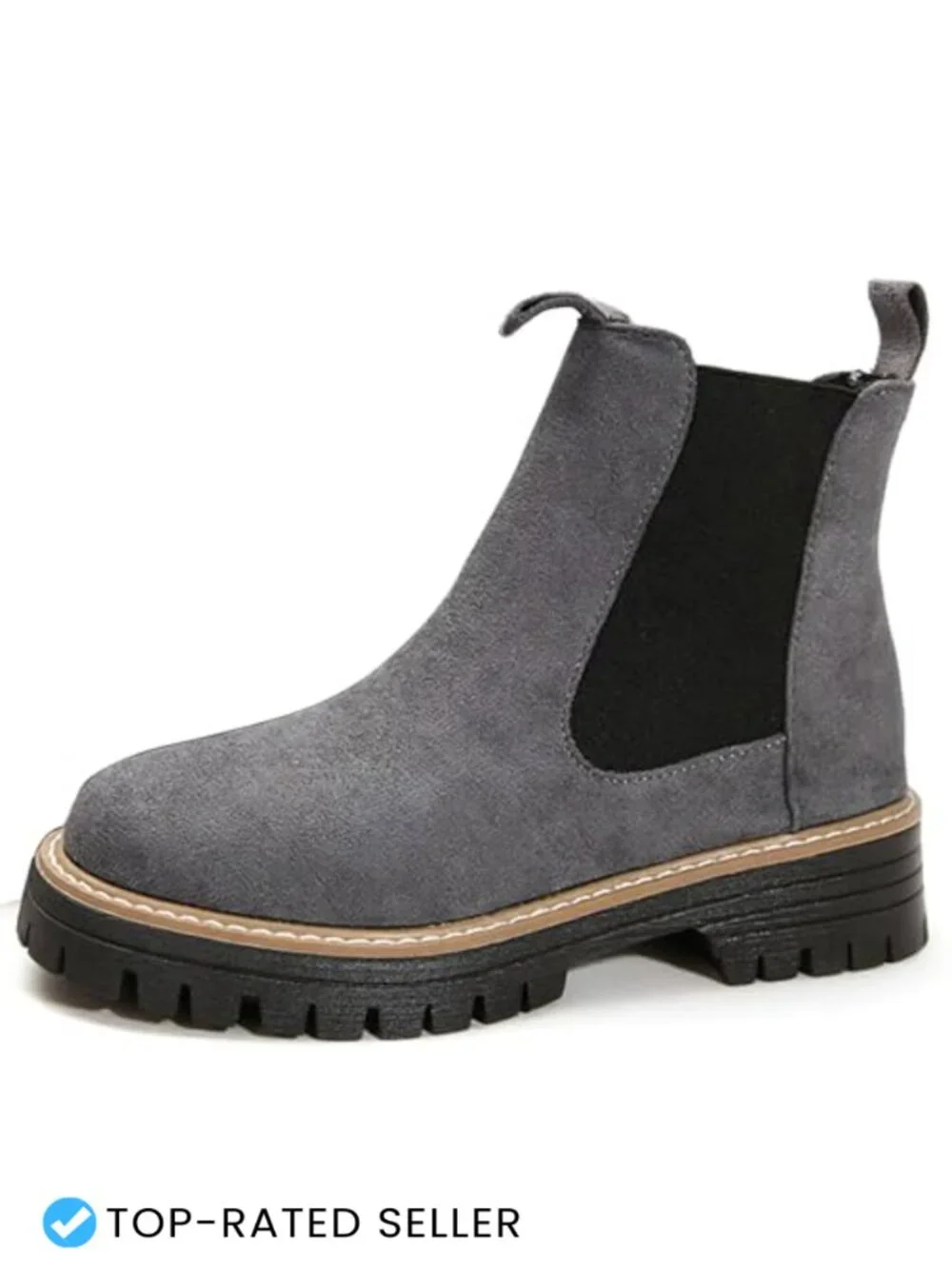 Chunky Chelsea Boots for Women Suede Platform Slip-On Block Heel Ankle Bootie